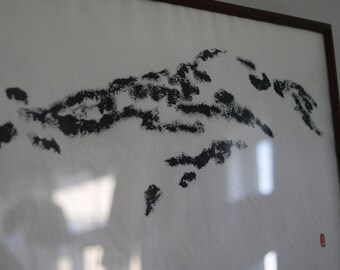 Handpainted Original Ink Landscape, Sumi-e Japanese Landscape on Handmade paper, Black and White Minimalist Asian Wall Decor