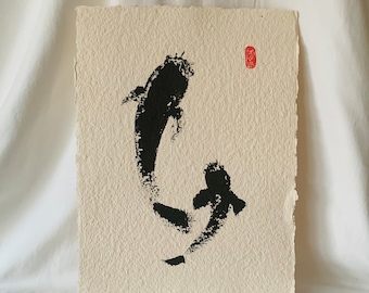 8.5x11.5 inch Original Watercolor Koi Fish painting on handmade paper-Not a print