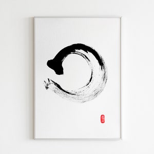 9x12 inch Handmade Enso Zen Painting(Not a Print),Original Wabi Sabi Ink Painting on Paper, Sumi-e Brush Wall Art,Original Asian Painting