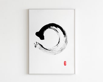 Peinture Enso Zen faite à la main de 22,9 x 30,5 cm (pas une impression), peinture originale à l'encre Wabi Sabi sur papier, art mural au pinceau Sumi-e, peinture asiatique originale.