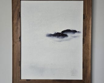 16 x 20 inch handgeschilderd origineel aquarel zwart-wit landschap op dik katoenpapier - GEEN afdruk