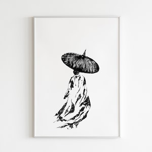 Monk on Daily Alms Round 2.0 - Print of Original Watercolor Painting on Mulberry paper / Brushstroke Asian Minimalist Giclee Print