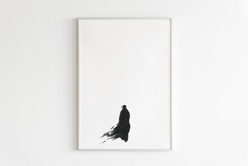 SOLITARY, Original Watercolor Minimalist Painting, Brushstroke Asian Art, Rumi Sumi-e ink Painting Giclee Print image 1