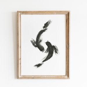 KOI original Watercolor Fish Art Giclee Print, Koi Zen art print, Koi Painting by Karam, Sumi-e Art Print, Oriental Fine Art Print