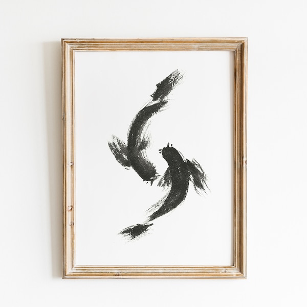 Impression aquarelle originale de poisson KOI, impression d'art Zen Koi, peinture Koi par Karam, impression d'art Sumi-e, impression d'art oriental