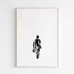 Monk on Daily Alms - Original Watercolor Painting / Brushstroke Asian Minimalist Giclee Print / Black and White Minimalist Art Print