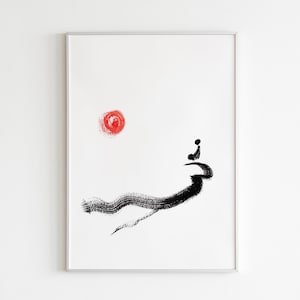 Zen Art Print / Original Watercolor Painting Print / Meditating Monk Sumi-e Art Print