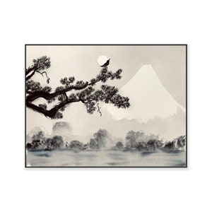 Handpainted/Original Watercolor Painting - Mount Fuji at Night, Original Japanese Fine Art Painting, Handmade Wall Art (NOT a Print or copy)