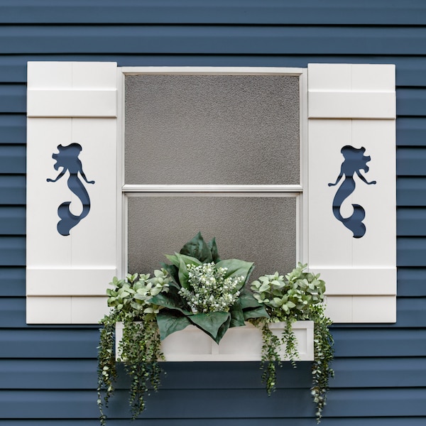 Exterior Shutter for a Beach House, Mermaid theme board and batten, Sold Individually