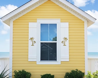Exterior Coastal Shutters – PVC Window Decor with Double Palm Tree Design, Sold Individually