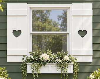 Heart PVC Shutter: White Cottage Board & Batten Window Decor, (Sold Individually)