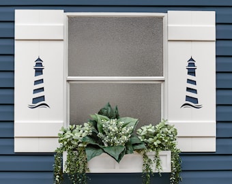 Nautical Lighthouse Shutter – PVC Exterior Window Decor for Beach Homes, Sold Individually