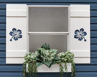 Hibiscus Flower Coastal Shutter – PVC Exterior Window Decor for Tropical Homes, Sold Individually