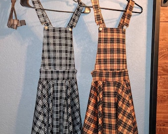 Handmade Overall dress, Skater Dress, Circle Skirt, Jumper Dress, Pinafore,  gift for her, Cottagecore, Plaid Dress, Clueless, 90s, Overalls