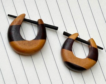 Hoop Wooden Earrings, Brown Black Wood Earrings, Hand carved Organic Jewelry