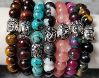 Pulsera de Buda, pulsera de piedras preciosas, pulsera de cuentas de oración budista, pulsera de oración para mujeres, pulsera con cuentas para hombres, pulsera Mala para ella