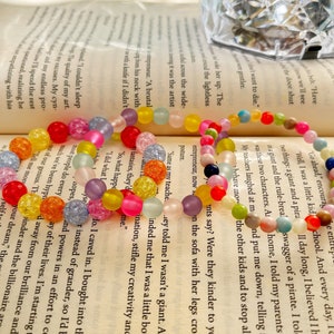 Milky Frosted Rainbow Glass Bead Bracelet - Multi Color Stacking Jewelry