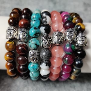 Buddha Bracelet, Gemstone Bracelet, Buddhist Prayer Beads Bracelet, Prayer Bracelet for Women, Mens Beaded Bracelet, Mala Bracelet for Her image 1