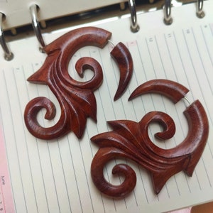 WOOD ORGANIC Handmade EARRING Small Thistle Flower Star // Men Women Earrings Fake Stretcher Hook Gauge Plug Faux Wooden Vegan