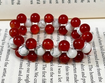 Red Onyx with Howlite Double Layer Beaded Stretchy Bracelet Protection Yoga Mala Men's Bracelet Women's Crystal Bracelet