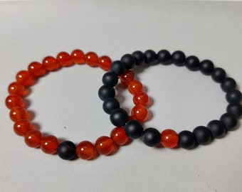 Ensemble de bracelets assortis pour distance - Paire assortie en onyx noir et rouge - Interurbain - Amitiés/relations/couples - Bracelets pour cadeau