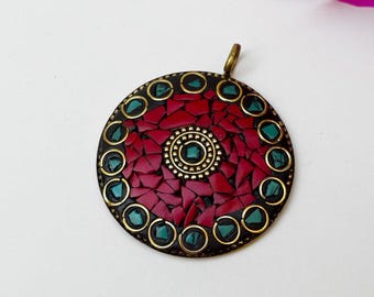 Colgante redondo de mosaico turquesa: Colgante para la creación de collares y joyas DIY. Regalos.