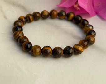 8mm Tiger Eye Beaded Bracelet: Natural Gemstone, Healing Crystals