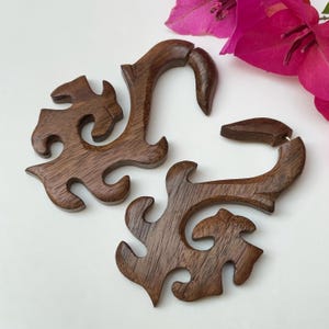 Hand Carved WOOD ORGANIC Handmade EARRING, Organic Wooden Earrings Men Women Earrings Fake Stretcher Hook Gauge Plug Faux Wooden Vegan