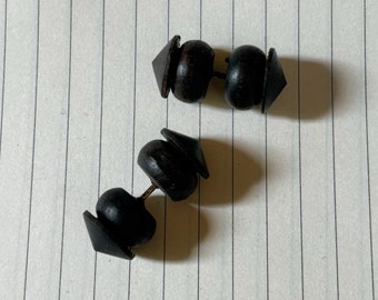 Small round black wood studs, Fake Plugs, Wooden Fake Plugs, Fake Gauge earrings, minimalist earrings, geometric earrings, wood earrings