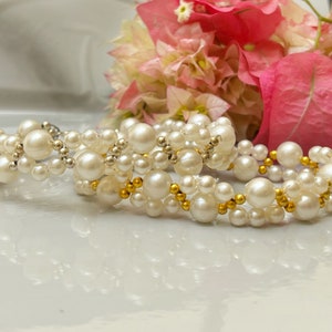 White Pearl Wedding Bracelet Golden Silver Beads Faux Pearl Bracelet jewelry Gift for Mother pearl bracelet Gift For Her Girlfriend Bracelet