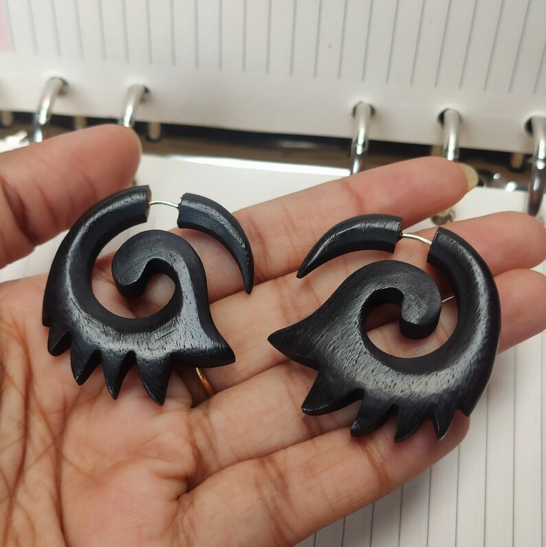 Wooden Fake Gauges Black Rose WOOD Hoop Earrings Wooden Etsy