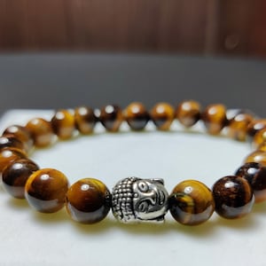 Buddha Bracelet, Gemstone Bracelet, Buddhist Prayer Beads Bracelet, Prayer Bracelet for Women, Mens Beaded Bracelet, Mala Bracelet for Her Brown Tiger Eye