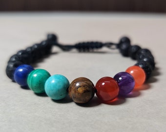 7 Chakra Crystal Bracelet with Lava Stone Diffusers | Healing Crystals Bracelet | Lava Jewelry