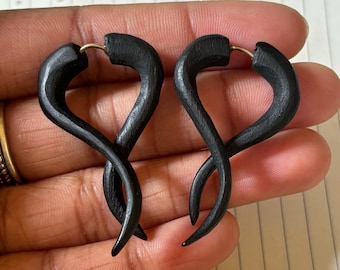 Fake Gauge Black Ebony WOOD Earrings Natural Wooden Jewelry for Women Men boho festival Eco Vegan Sustainable, Organic wood jewelry earring