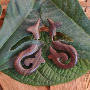 WOOD EARRINGS Faux Gauge Organic Men Women // Natural Brown Wooden Earring Fish Hook Eco Vegan HANDMADE Jewelry image 3