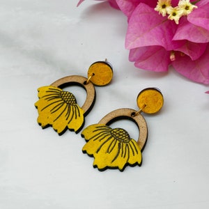 Light Weight wooden earrings handmade wood earring pine wood earring jewelry handmade wooden flower earrings gift for mother wife girlfriend