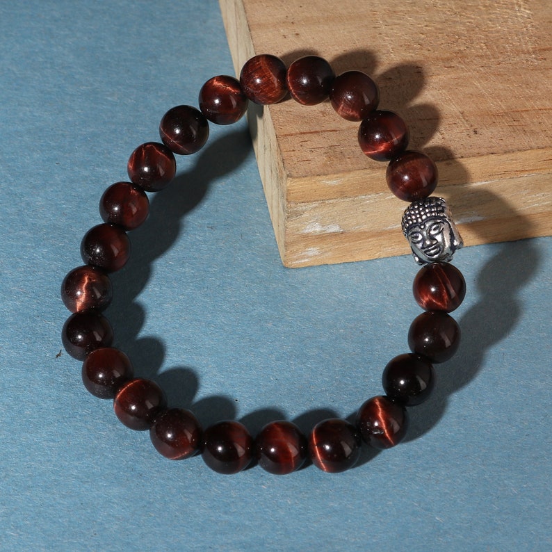 Buddha Bracelet, Gemstone Bracelet, Buddhist Prayer Beads Bracelet, Prayer Bracelet for Women, Mens Beaded Bracelet, Mala Bracelet for Her Red Tiger Eye