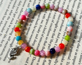 Fish Charm with Multi-colour Beads Bracelet | 6mm Glass Stacking Bracelet | Colorful Bead Bracelet | Silver Brass Fish Charm Bracelet