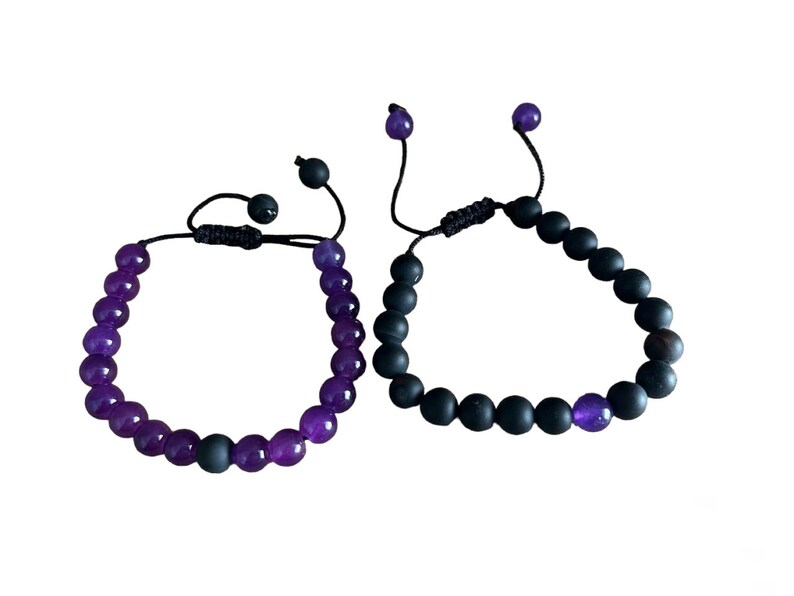 Black Purple Pair Macrame ADJUSTABLE Matching Bracelets Set Long