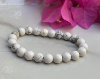 Howlite Bracelet: 8mm Gemstone Bead Bracelet, Calming Jewelry