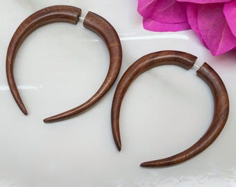 Wooden Spiral Fake Gauge Earrings, Boho Tribal Jewelry