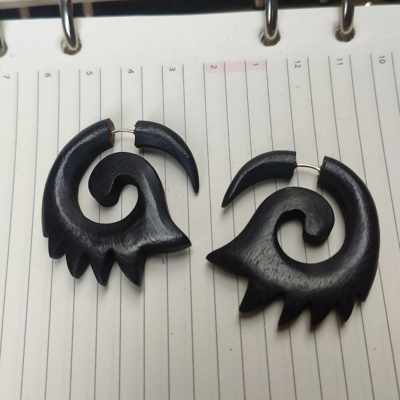 Wooden Fake Gauges Black Rose WOOD Hoop Earrings Wooden Etsy