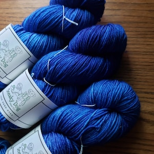 Hand dyed yarn, sapphire, small batch, indie dyed, gemstone colorway, birthstone, wool, nylon, september, blue, superwash, semi-tonal,