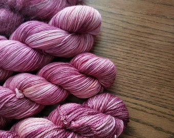 Hand dyed yarn, Spring Blooms, mauve, wine, pink, Indie Dyed, Small Batch, Sock, Worsted, Bulky, Super Bulky Yarn, Superwash, Merino, Nylon