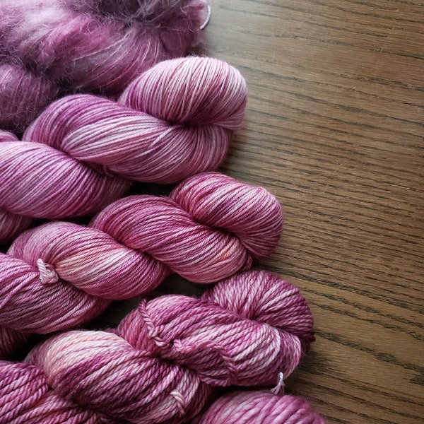Hand dyed yarn, Spring Blooms, mauve, wine, pink, Indie Dyed, Small Batch, Sock, Worsted, Bulky, Super Bulky Yarn, Superwash, Merino, Nylon
