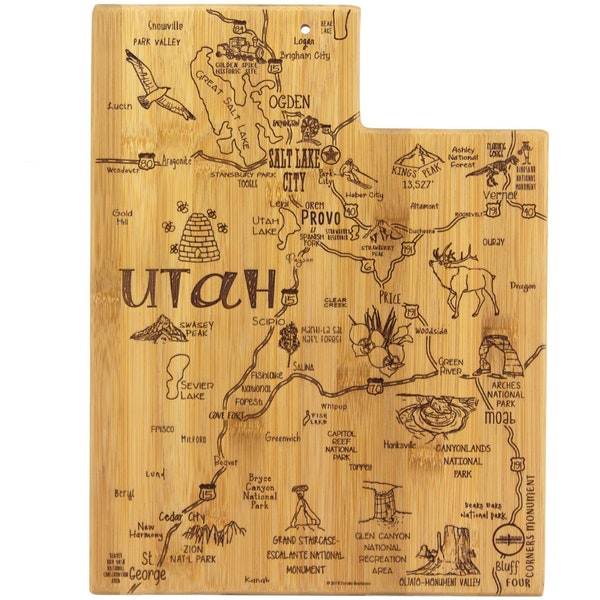 Free Shipping -State Shape Cutting Board- Utah to Wyoming  (All 50 States available)