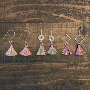 Tassel Earrings, Multi-Color Tassels, Fringe Earrings, Colorful Lightweight Earrings, Silver Tassel Earrings, Colorful Tassel Earrings