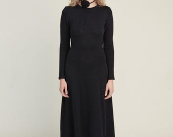 Knitted Merino Wool A-Line Sweater Dress: Handmade Long Feminine Dress