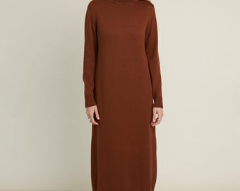 Merino Wolle Strickkleid: Handgemachte Longline Rollkragenpullover