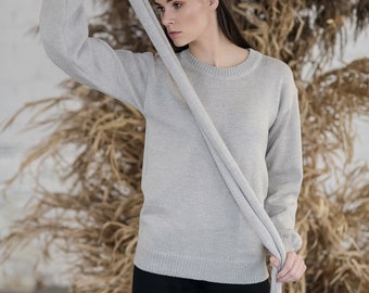 Minimalistic knit sweater for women, Merino wool sweater, Casual knitted jumper, Basic knit pullover, Capsule wardrobe garment.